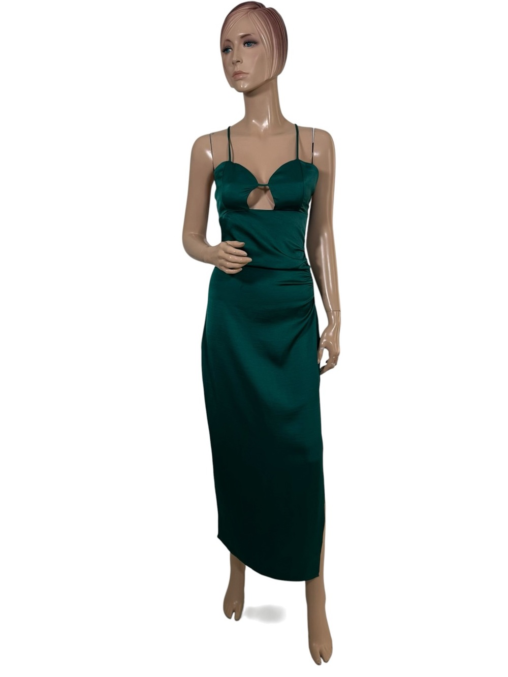 Anna Grace Satin Cutout Maxi Dress Size S Emerald Green